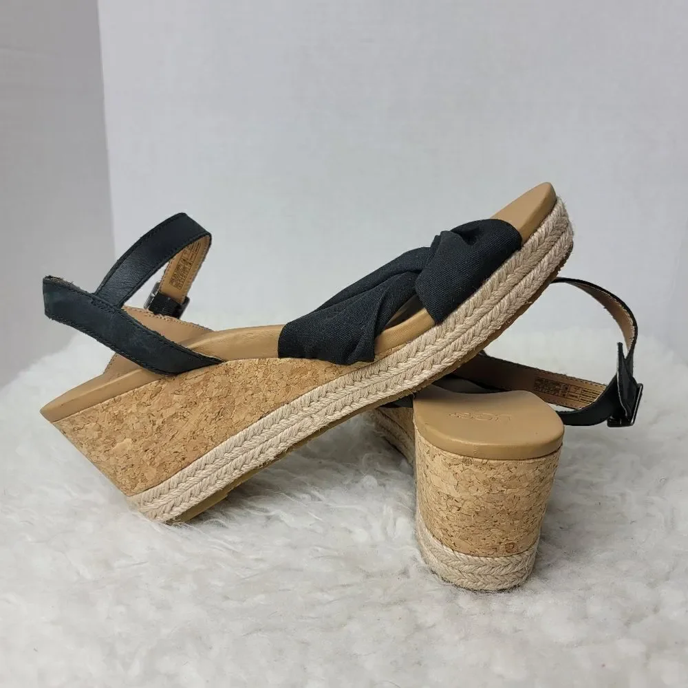 UGG Joslyn Women’s Sandals Platform Size 10 Wedge Cork Heel Leather Canvas Shoes